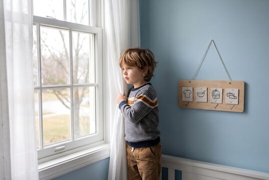 Child Following Visual Morning Routine Schedule at Home