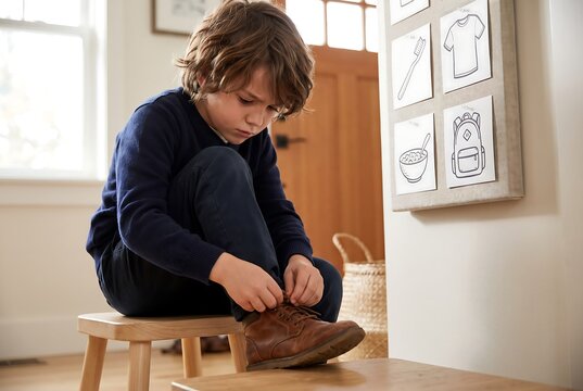 Child Learning to Put Shoes on Independently