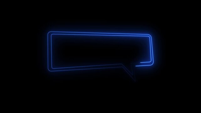 Neon speech bubble sign glowing in dark studio environment with copy space