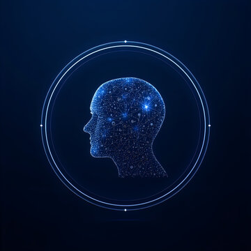 Artificial Intelligence Human Head Profile Concept 3D Illustration with Glowing Digital Neural Network Points for Mind Machine Learning and Cognitive Neuroscience