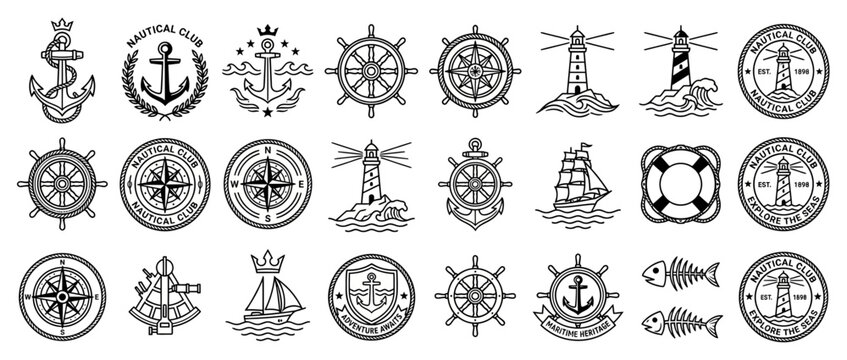 Nautical Icons Collection: Anchors, Wheels, Lighthouses, Ships