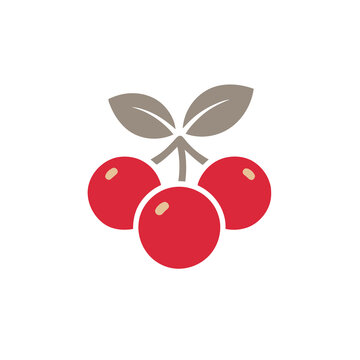 Three red cherries with leaves icon