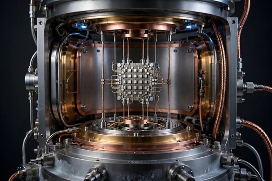Quantum Computer Processor Inside Dilution Refrigerator Cryostat