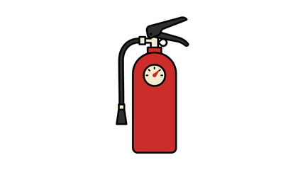 Obraz premium Red fire extinguisher with pressure gauge and hose for emergency safety protection