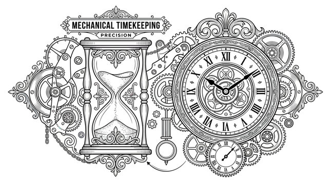 Steampunk Hourglass and Clockwork Mechanism
