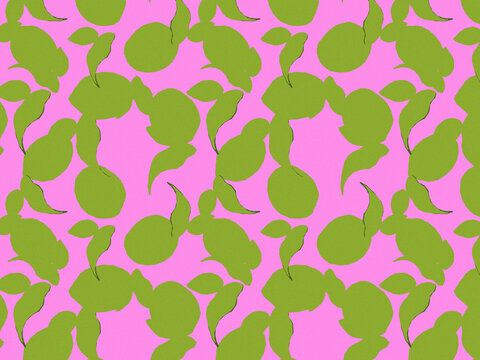 Seamless Lime Fruit Pattern with Green Citrus Shapes on Pink Background