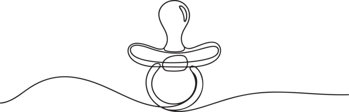 Baby pacifier continuous line art vector illustration minimalist newborn soother and dummy graphic