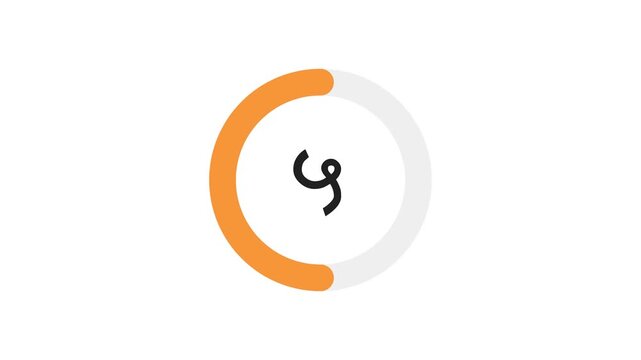 10-second Devanagari countdown with saffron yellow progress ring on white background. Progress ring decreases as seconds pass. Hindi, Sanskrit, and Indian script-inspired. 4K Motion Graphics