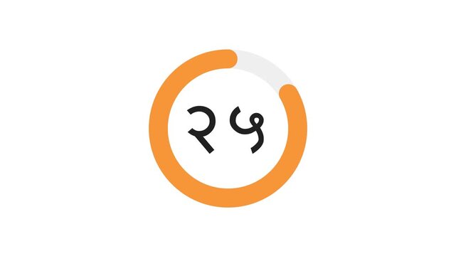 30-second Devanagari countdown with saffron yellow progress ring on white background. Progress ring decreases as seconds pass. Hindi, Sanskrit, and Indian script-inspired. 4K Motion Graphics