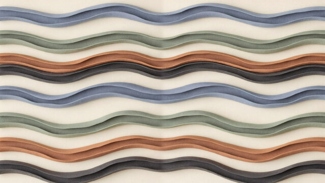 Abstract 3D Architectural Wall Panel Featuring Flowing Horizontal Wavy Layers in Earthy Tones for Modern Interior Design Texture Background
