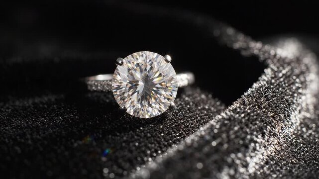 Elegant diamond ring sparkling on a dark luxury background