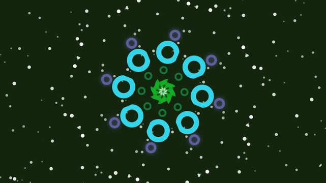 Abstract Geometric Pattern Featuring Glowing Cyan Rings and Starry Night Particles for Modern Digital Backgrounds and Futuristic Graphic Design Themes