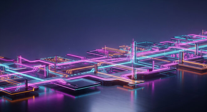Cyberpunk Isometric Fiber-Optic Data Grid Matrix Background