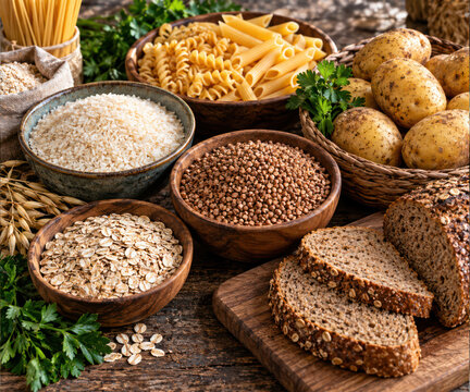 High Carbohydrate Foods With Rice, Pasta, Potatoes, Grains and Bread