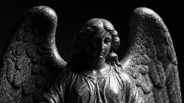Dramatic monochrome angel statue pattern with winged figures