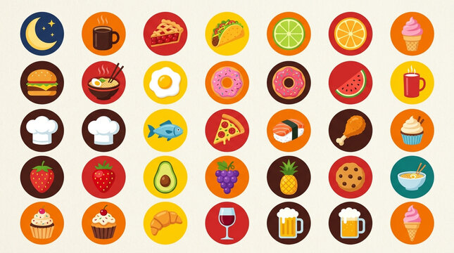 Flat Food and Drink Icon Set for Restaurant Menu and Mobile App Design