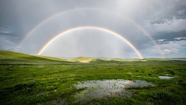 Double rainbow valley minimal 4K desktop wallpaper