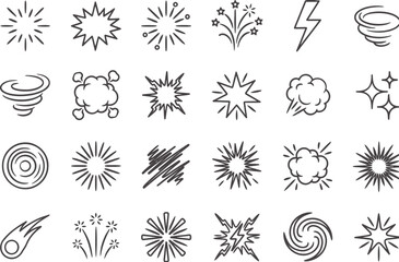 Hand Drawn Fireworks and Explosion Doodles Vector © LATIF