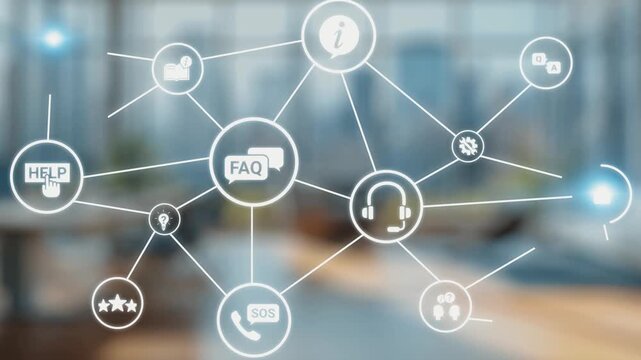 FAQ and online help icons show question, answer, and support system. FAQ improves online help experience, customer service quality, and FAQ knowledge access. Gist