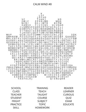 Calm Mind Puzzle with Words Related to School and Learning Activities