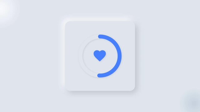 Neumorphic heart progress ring animation in blue