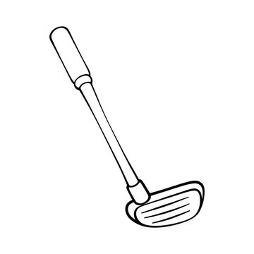 Minimalist black and white outline illustration of a golf club putter isolated on a clean transparent background vector