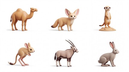 Obraz premium Collection of Cute Animal Figurines Featuring Camel Rabbit Squirrel and Goat on White Background