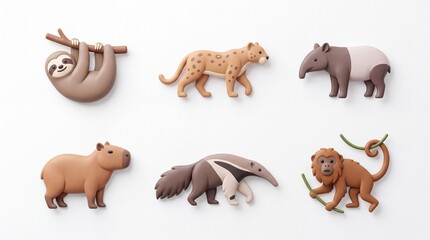 Fototapeta premium Set of Cute Animal Figures Including Sloth Hyena Bear Lion and Wild Animal Toys for Kids Playroom Decor