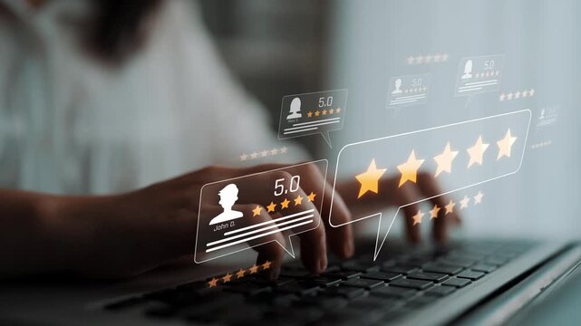 Customer centric review and rating system support product review, digital rating concept, and customer give good trust by visualizing people choice through stars and feedback content technology Marrow