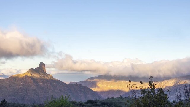 a timelapse of the roque nublo in gran canaria canary islands at sunrise with rolli