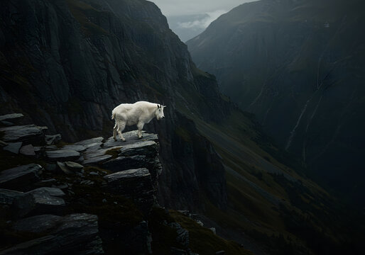 Mountain goat on rocky precipice