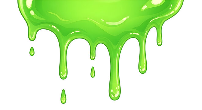 Glossy neon green slime liquid dripping isolated on a transparent background for digital art projects and graphic design elements