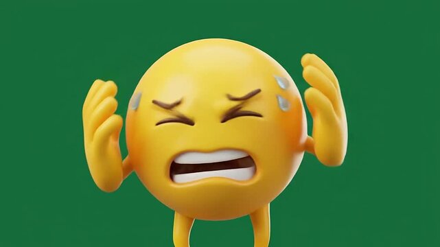 3d emoticon showing stressed and frustrated face with sweat drops