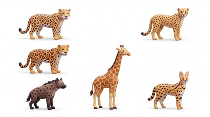 Obraz premium Collection of Cute Cartoon Animal Figures Including Leopard Giraffe and Cat in Bright Colors