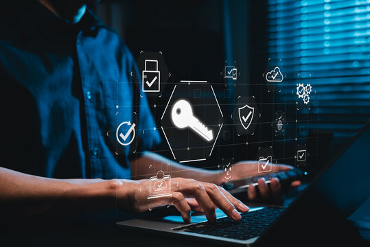 Encryption key passkeys. Secure passwordless authentication technology. digital access key, cloud verification, identity check, lock protection, device approval, cybersecurity, trusted login security
