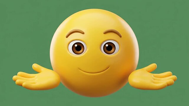 Yellow 3d emoticon icons with open hands on green background
