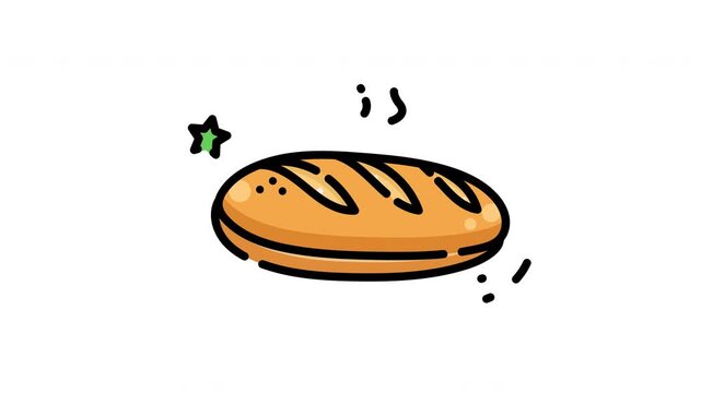Animated fresh golden loaf warm bread, delicious and healthy bakery food perfect for nutrition, tasty meal photography or food packaging design.