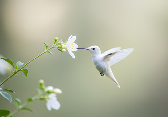 Fototapeta premium White hummingbird at flower