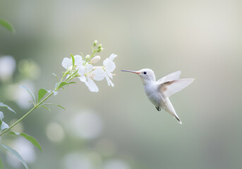 Fototapeta premium White hummingbird at white flowers