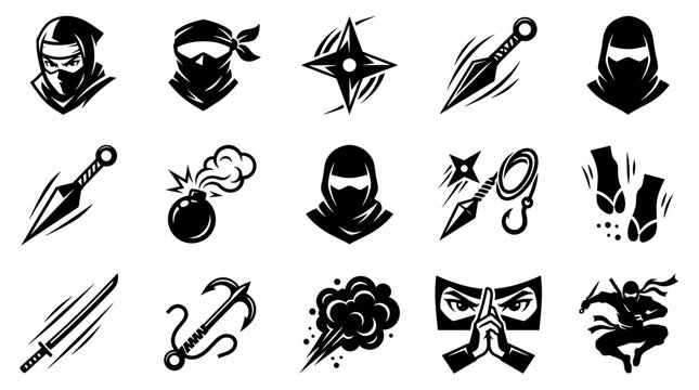 Set of ninja icons and symbols