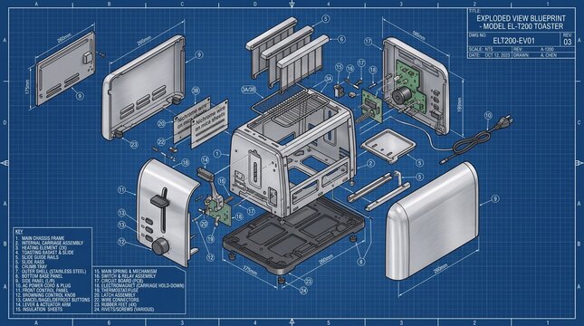 Toaster exploded view blueprint