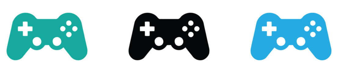 Adobe er janno gamepad vector icon set, modern video game controller symbols in teal, black, and blue colors. © Reshma