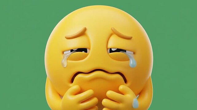 Sad 3d emoticon character crying with tears on green screen