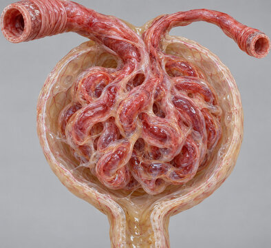 Detailed Renal Glomerulus Within Bowmans Capsule Anatomical Render