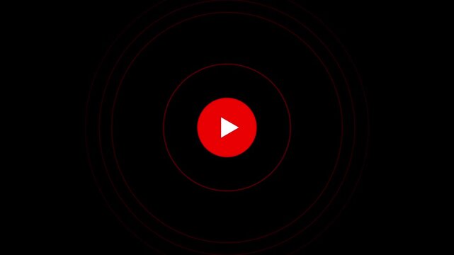 Red play button icon with pulsating concentric rings motion background graphic