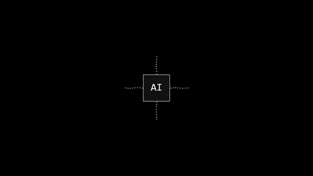 AI system icon with dotted lines on black background graphic animation