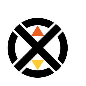 Black circle with X and triangles