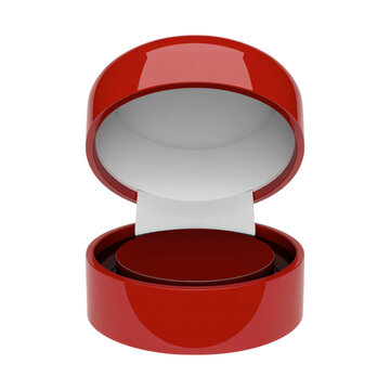 Red empty jewelry box with lid open showing silver interior isolated on transparent background
