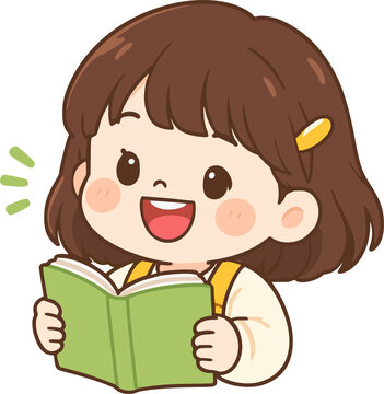 Cute Happy Girl Reading a Book