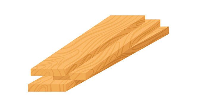 Cartoon wooden board stack with bright lumber texture. Stylized wood plank pile as smooth timber material for carpentry and construction concept. Clean yellow brown wood icon for industry label or